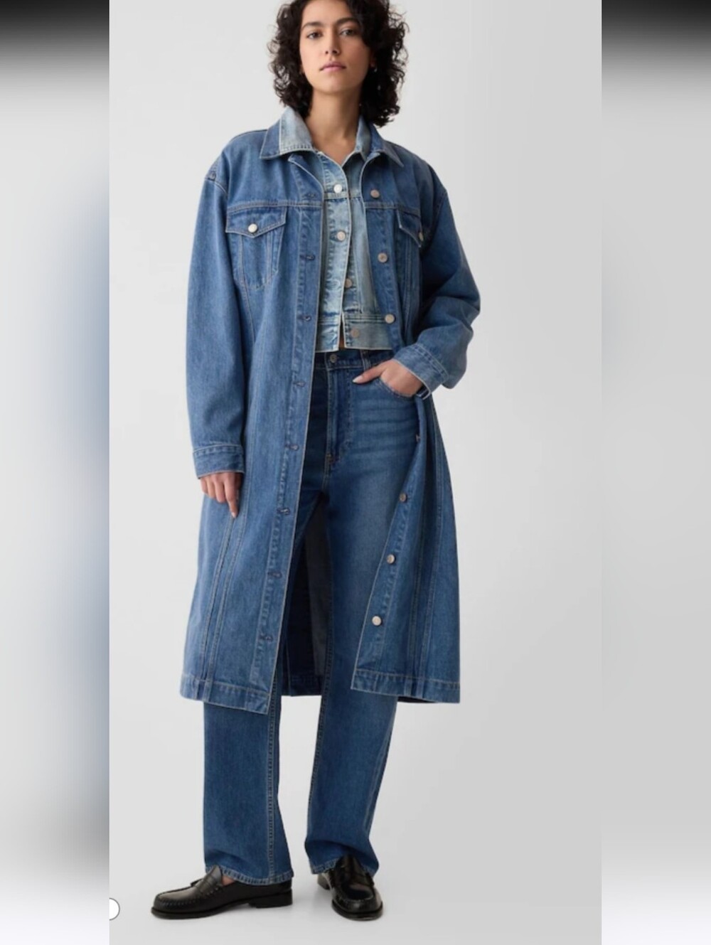 GAP Long Light Blue Washed Denim Jacket